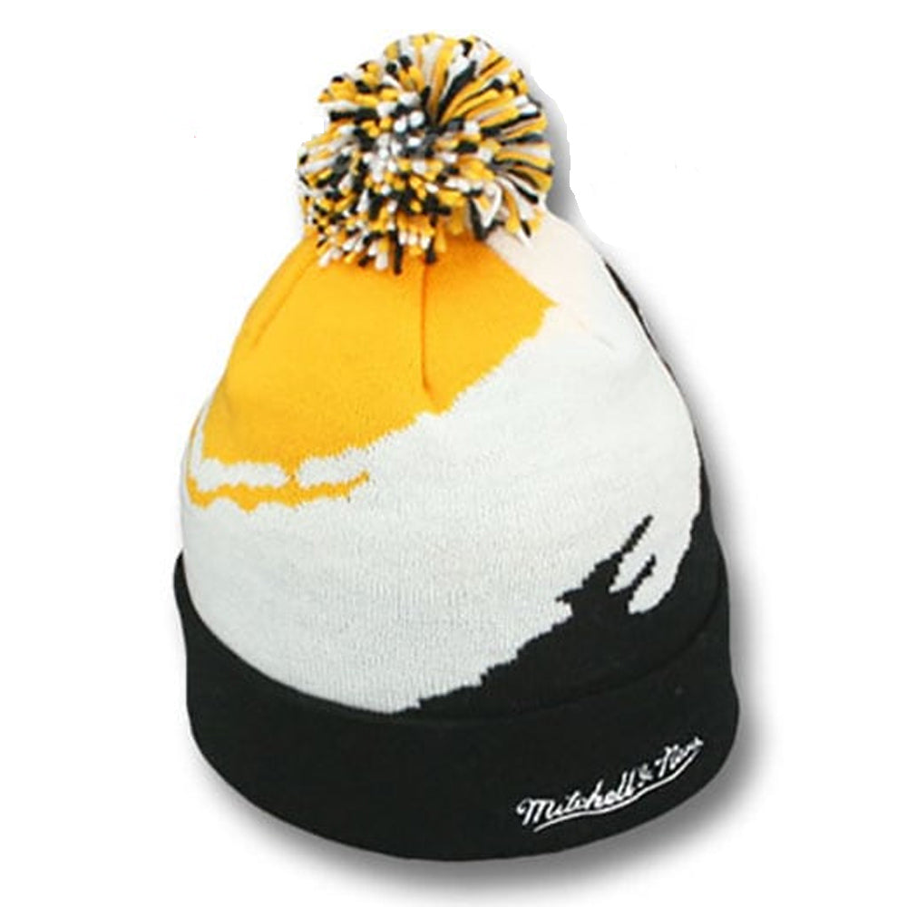 Mitchell & Ness - Penguins Paintbrush Pom Beanie - White/Black/Yellow