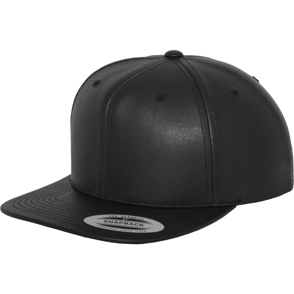 Yupoong - PU Leather Snapback - Black - capstore.dk