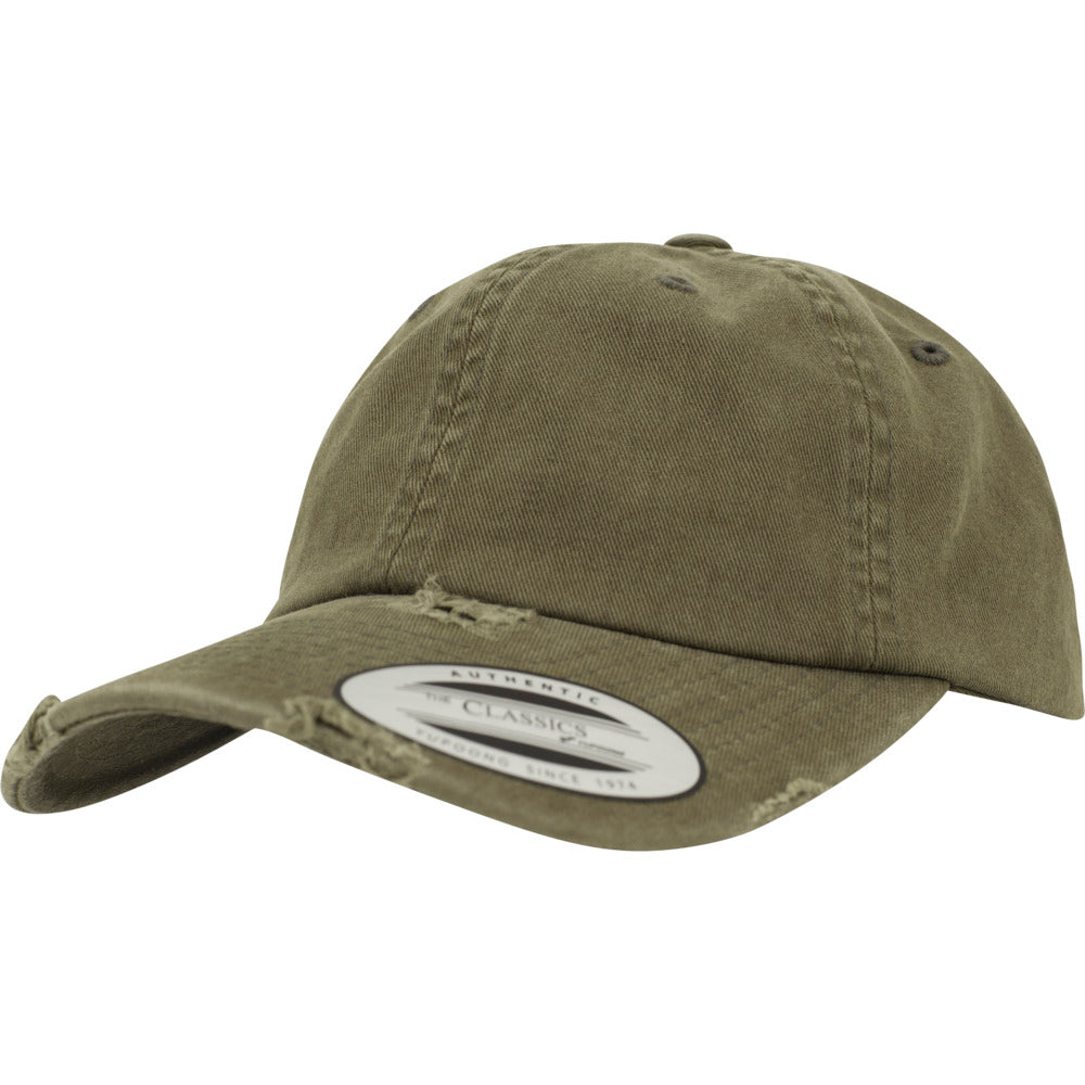 Yupoong - Destroyed Dad Cap - Olive - capstore.dk