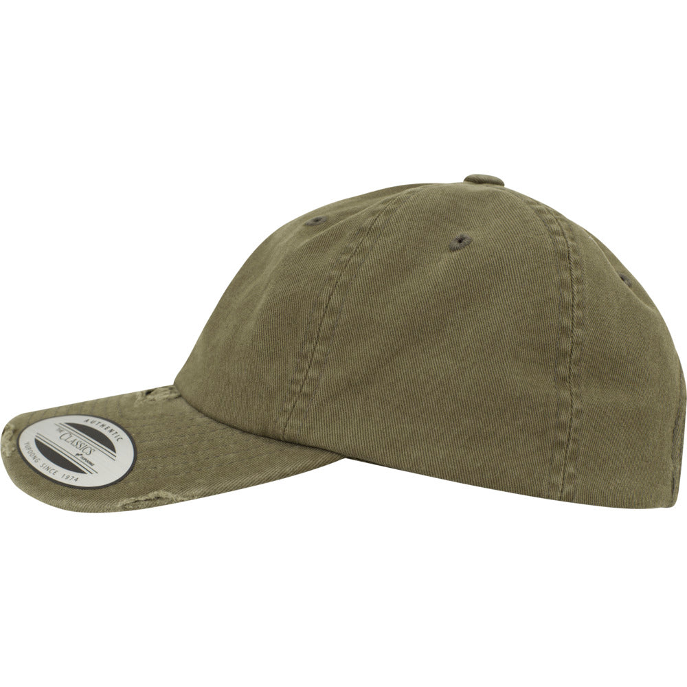 Yupoong - Destroyed Dad Cap - Olive - capstore.dk